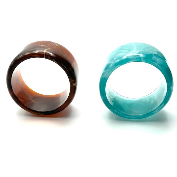 Earth & Sky Vintage Lucite Bangle Duo — 1970s Chunky Stackers — EUC - Picture 6 of 11